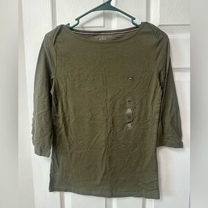 Tommy Hilfiger Green Fitted 3/4 Sleeve Top